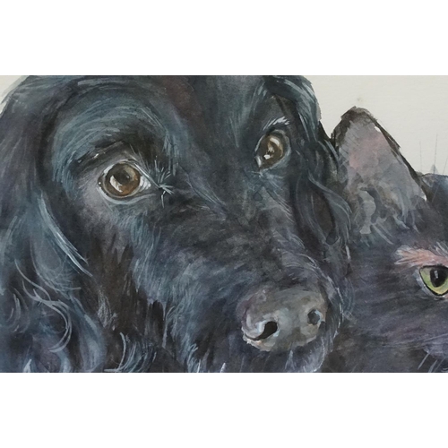 35 - L Lucia, portrait of a dog and cat, watercolour, signed lower right, 20 x 28.5cm together with anoth... 