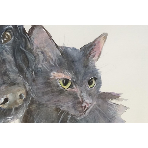 35 - L Lucia, portrait of a dog and cat, watercolour, signed lower right, 20 x 28.5cm together with anoth... 