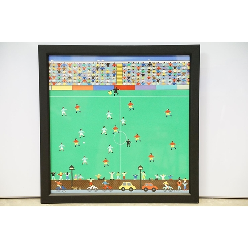 55 - Gordon Barker (b.1960), football match, acrylic, signed lower right, 40 x 40cm, framed and glazed