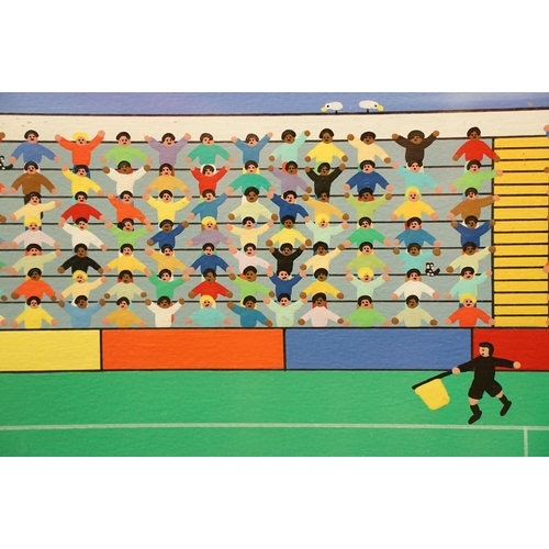 55 - Gordon Barker (b.1960), football match, acrylic, signed lower right, 40 x 40cm, framed and glazed