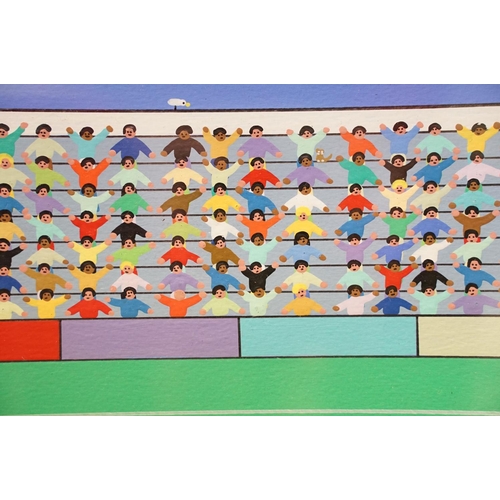 55 - Gordon Barker (b.1960), football match, acrylic, signed lower right, 40 x 40cm, framed and glazed