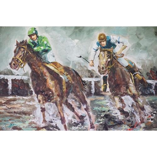 100 - Roy Pierce, racehorses, oil on canvas, signed lower right, 49.5 x 59.5cm