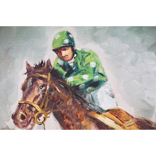 100 - Roy Pierce, racehorses, oil on canvas, signed lower right, 49.5 x 59.5cm