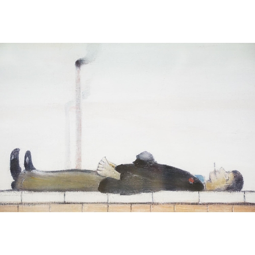 109 - L S Lowry print ' Man lying on Wall 1957 ', 47 x 38cm, framed and glazed