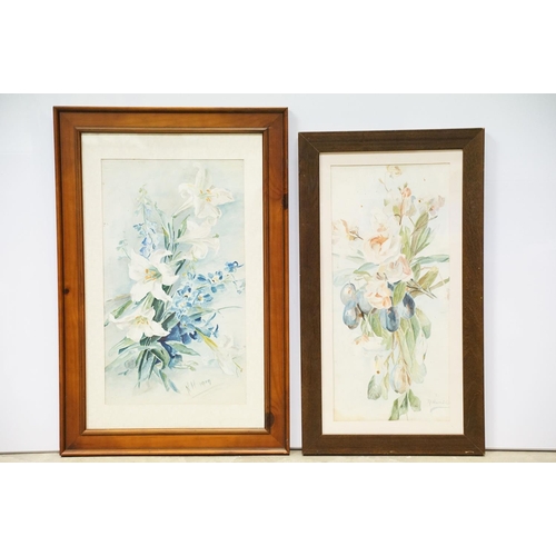 148 - N Hamblin, spray of flowers, watercolour, signed lower right, 54.5 x 24cm and another spray of flowe... 