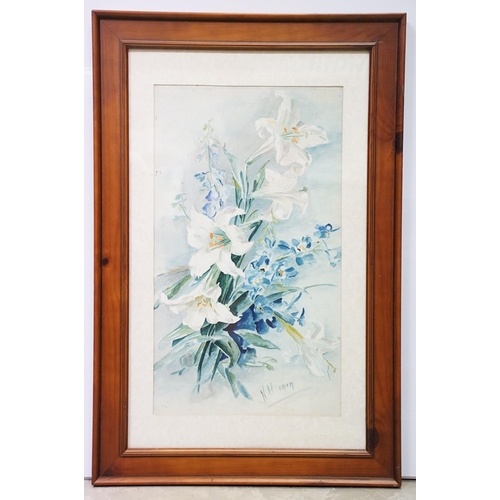 148 - N Hamblin, spray of flowers, watercolour, signed lower right, 54.5 x 24cm and another spray of flowe... 