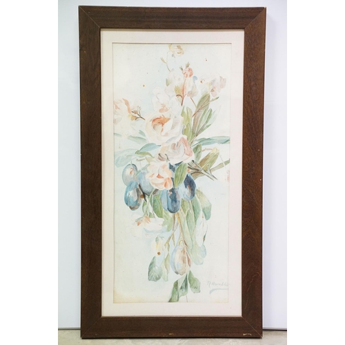 148 - N Hamblin, spray of flowers, watercolour, signed lower right, 54.5 x 24cm and another spray of flowe... 