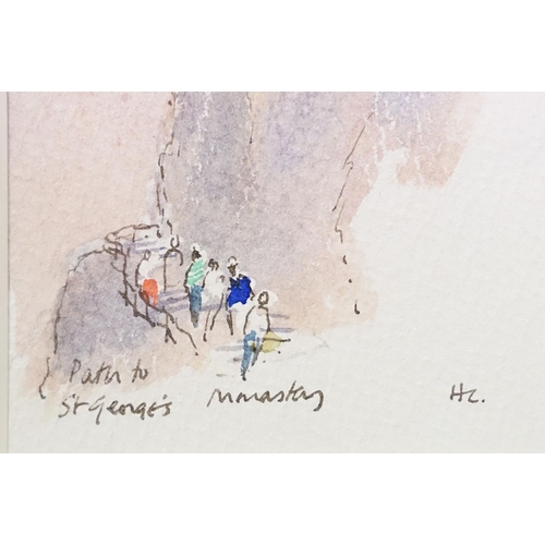 152 - Sir Hugh Casson (British, 1910 - 1999), Path to St George's Monastery, watercolour, initialled HC lo... 