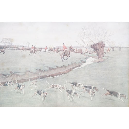 69 - Cecil Aldin (1870 - 1935), The Meynell Hunt, colour print, 32 x 67cm, mount signed in pencil lower l... 