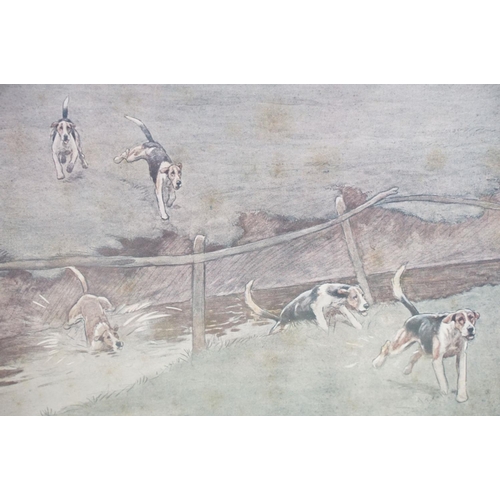 69 - Cecil Aldin (1870 - 1935), The Meynell Hunt, colour print, 32 x 67cm, mount signed in pencil lower l... 