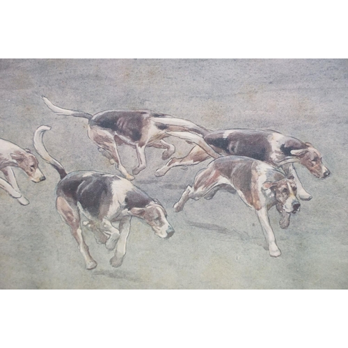 69 - Cecil Aldin (1870 - 1935), The Meynell Hunt, colour print, 32 x 67cm, mount signed in pencil lower l... 