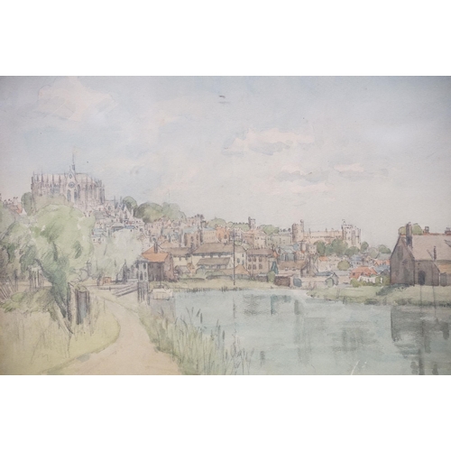 113 - English School, city landscape scene, watercolour, signed in pencil indistinctly lower left, 27 x 37... 