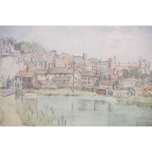 113 - English School, city landscape scene, watercolour, signed in pencil indistinctly lower left, 27 x 37... 