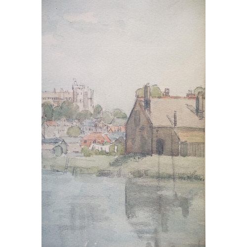 113 - English School, city landscape scene, watercolour, signed in pencil indistinctly lower left, 27 x 37... 