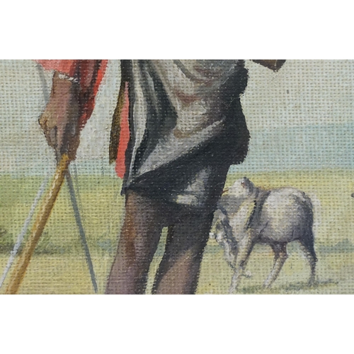 114 - Gilt framed oil painting study of Masai Herdsmen with cattle, 37 x 45cm