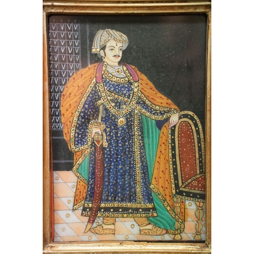 117 - Gilt framed painting portrait of an Indian Rajasthani king, 16.5 x 11.5cm