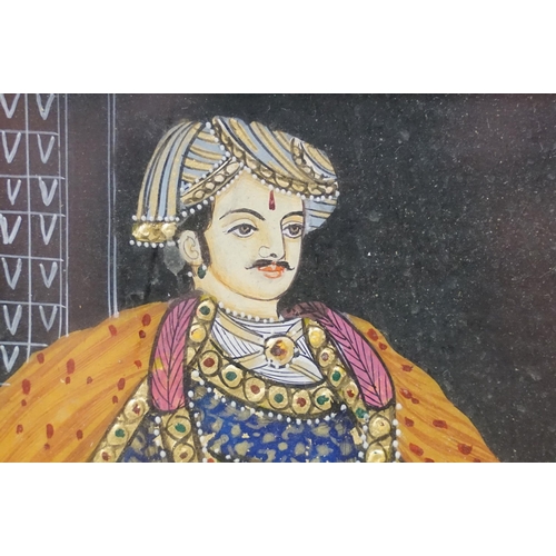 117 - Gilt framed painting portrait of an Indian Rajasthani king, 16.5 x 11.5cm