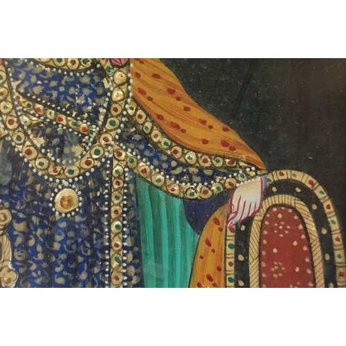 117 - Gilt framed painting portrait of an Indian Rajasthani king, 16.5 x 11.5cm