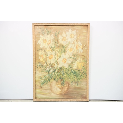 121 - McLoughlin, vase of flowers, oil on board, signed lower right, 40 x 29.5cm and English School, vase ... 