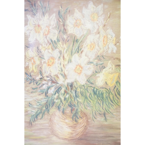 121 - McLoughlin, vase of flowers, oil on board, signed lower right, 40 x 29.5cm and English School, vase ... 