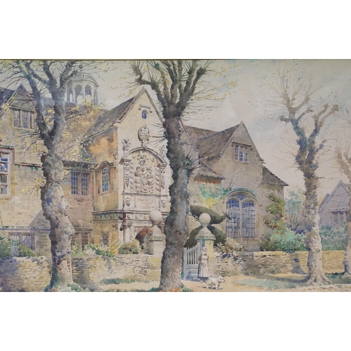 126 - English School, exterior of Corsham Almshouse, watercolour, signed indistinctly lower right and date... 