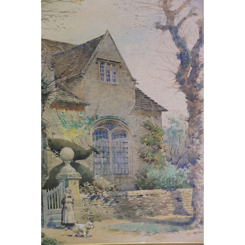 126 - English School, exterior of Corsham Almshouse, watercolour, signed indistinctly lower right and date... 