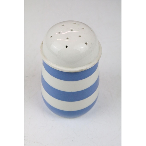 60 - T G Green Cornishware Blue and White ' Salt ' Shaker / Sifter, green shield mark to base, 13cm high