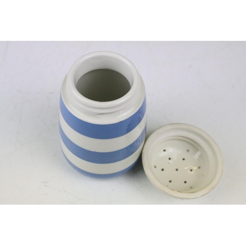 60 - T G Green Cornishware Blue and White ' Salt ' Shaker / Sifter, green shield mark to base, 13cm high