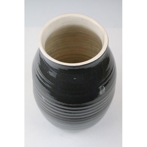 78 - Eric Leaper of Newlyn Pottery, dark grey ground Pottery Vase decorated with a horse, impressed marks... 