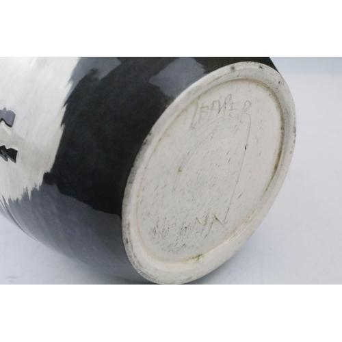 78 - Eric Leaper of Newlyn Pottery, dark grey ground Pottery Vase decorated with a horse, impressed marks... 