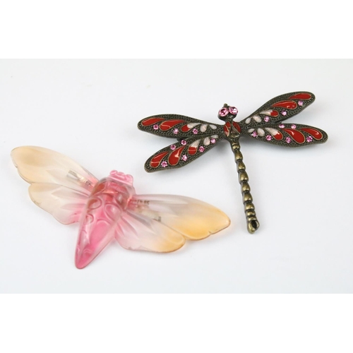 259 - Fifteen Costume Jewellery Brooches including Enamelled Butterflies, Art Deco style, Lucite Cicada, e... 