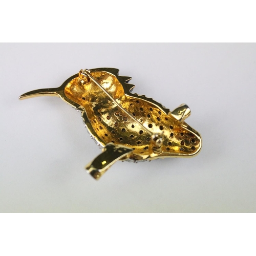 260 - Three Large Costume Jewellery Bird Enamel and Crystal set Brooches in the form of a Parrot, Kingfish... 