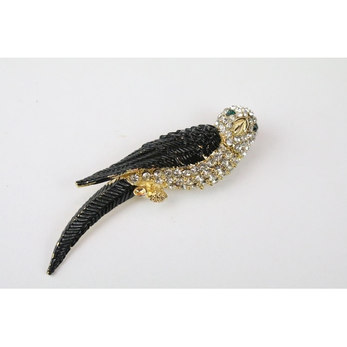 260 - Three Large Costume Jewellery Bird Enamel and Crystal set Brooches in the form of a Parrot, Kingfish... 