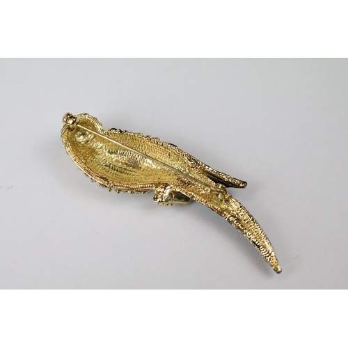 260 - Three Large Costume Jewellery Bird Enamel and Crystal set Brooches in the form of a Parrot, Kingfish... 