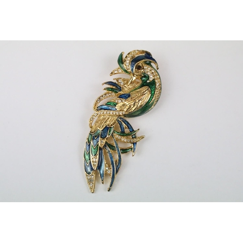 260 - Three Large Costume Jewellery Bird Enamel and Crystal set Brooches in the form of a Parrot, Kingfish... 