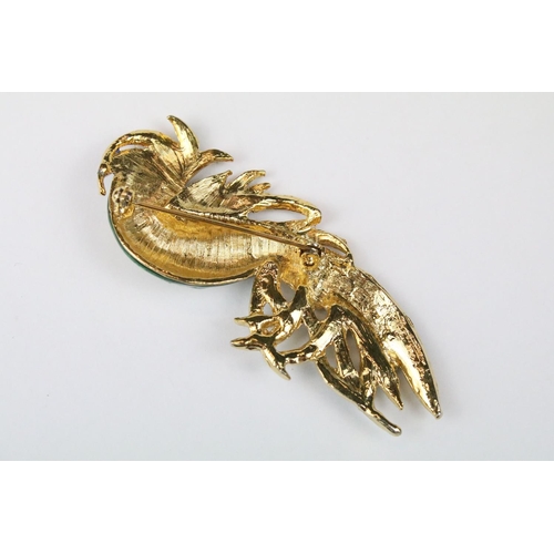 260 - Three Large Costume Jewellery Bird Enamel and Crystal set Brooches in the form of a Parrot, Kingfish... 