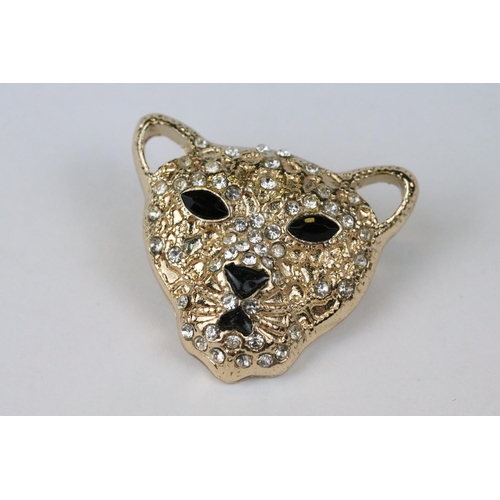 262 - Three Costume Jewellery Enamel and Crystal set Brooches in the form of a Tigers and a Cheetah, large... 