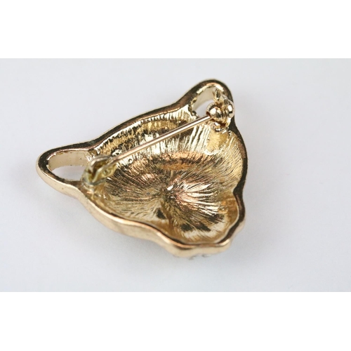 262 - Three Costume Jewellery Enamel and Crystal set Brooches in the form of a Tigers and a Cheetah, large... 