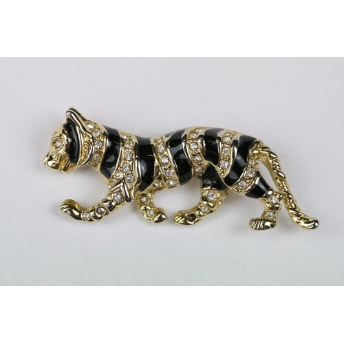 262 - Three Costume Jewellery Enamel and Crystal set Brooches in the form of a Tigers and a Cheetah, large... 