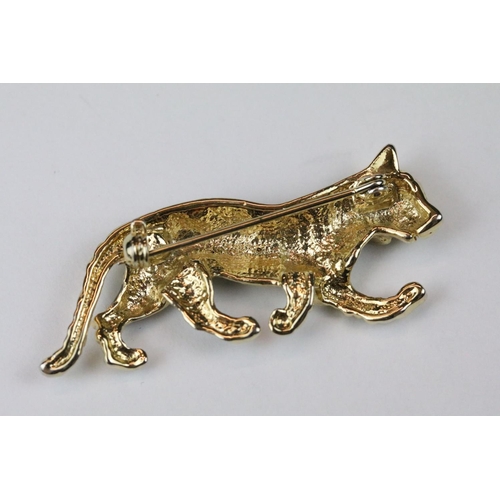 262 - Three Costume Jewellery Enamel and Crystal set Brooches in the form of a Tigers and a Cheetah, large... 