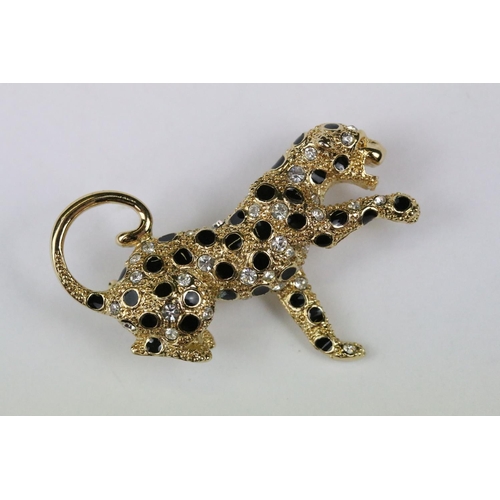 262 - Three Costume Jewellery Enamel and Crystal set Brooches in the form of a Tigers and a Cheetah, large... 