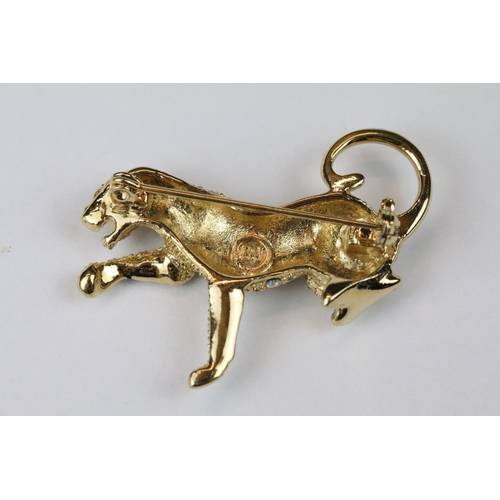 262 - Three Costume Jewellery Enamel and Crystal set Brooches in the form of a Tigers and a Cheetah, large... 