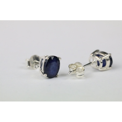 263 - Pair of sapphire stud earrings on silver posts