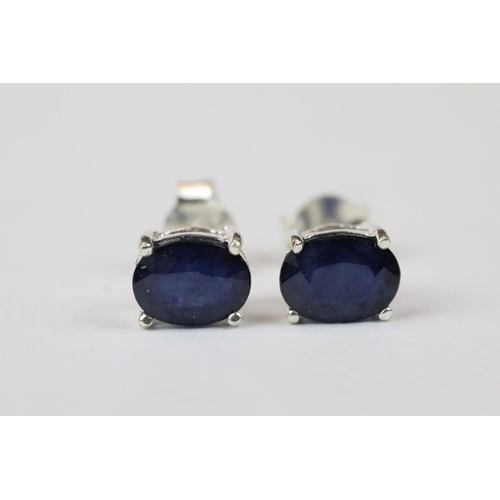 263 - Pair of sapphire stud earrings on silver posts