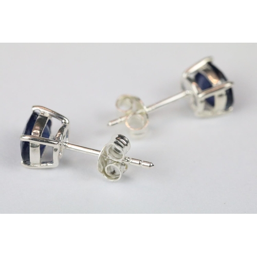 263 - Pair of sapphire stud earrings on silver posts