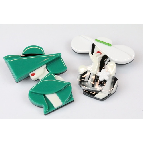 264 - Two Lea Stein style brooches in the form of Art Nouveau ladies.