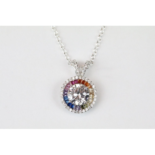 266 - Silver CZ halo style pendant necklace