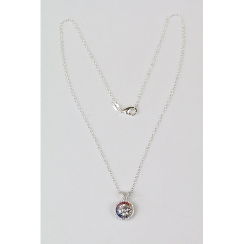 266 - Silver CZ halo style pendant necklace