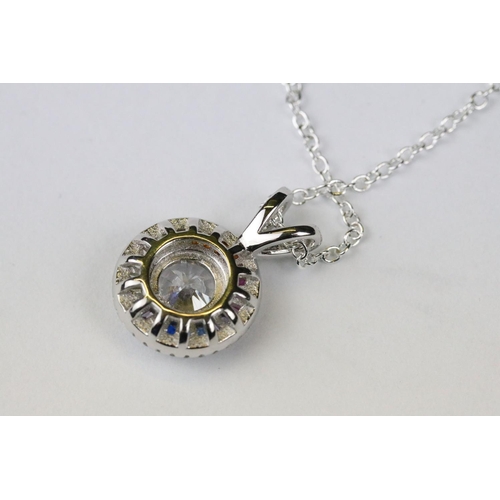 266 - Silver CZ halo style pendant necklace