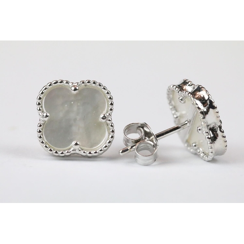 267 - Pair of silver and mother of pearl four leaf clover stud earrings